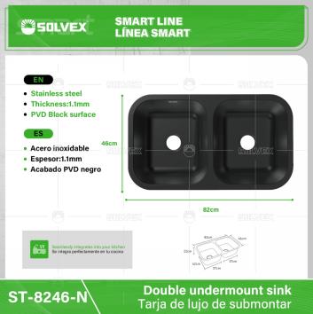 ST-8246-N-(Caja master 1 CTN=5 SKU)-(MOQ 1 SKU)-Tarja de lujo de submontar
Acero inoxidable