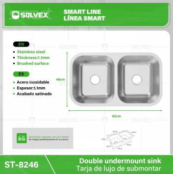 ST-8246-(Caja master 1 CTN=5 SKU)-(MOQ 1 SKU)-Tarja de lujo de submontar
Acero inoxidable