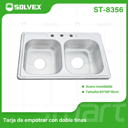 ST-8356 (Caja master 5)(MOQ 1 pz=1 caja) Tarja de empotrar con doble tinas