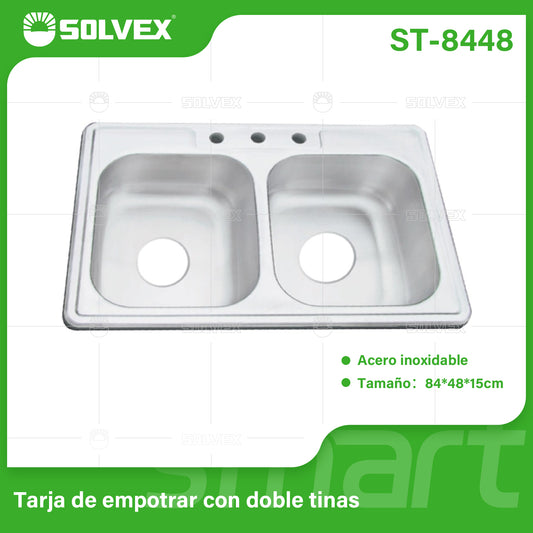 ST-8448 (Caja master 5)(MOQ 1 pz=1 caja) Tarja de empotrar con doble tinas
