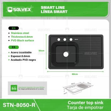 STN-8050-R-(Caja master 1 CTN=5 SKU)-(MOQ 5 SKU)-Tarja de empotrar
Acero inoxidable