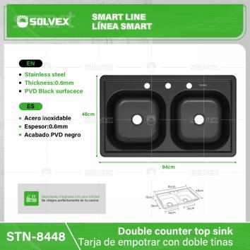 STN-8448-(Caja master 1 CTN=5 SKU)-(MOQ 5 SKU)-Tarja de empotrar con doble tinas
Acero inoxidable