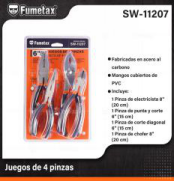 SW-11207 (Caja master 12)(MOQ 1 pz=1 blister) Juegos de 4 pinzas