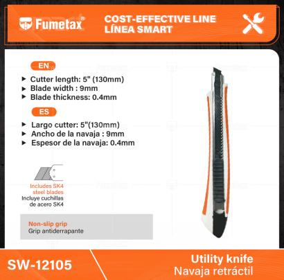 SW-12105-(Caja master 1 CTN=288 SKU)-(MOQ 24 SKU)-Largo cutter: 5"(130mm)
Ancho de la navaja : 9mm