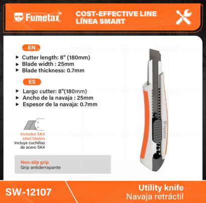 SW-12107-(Caja master 1 CTN=144 SKU)-(MOQ 12 SKU)-Largo cutter: 8"(180mm)
Ancho de la navaja : 25mm