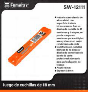 SW-12111 (Caja master 300)(MOQ 20 pzs=1 caja) Juego de cuchillas de 18 mm