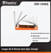 SW-13402 (Caja master 48)(MOQ 1 juego=1 blister) Juego de 8 llaves torx tipo navaja