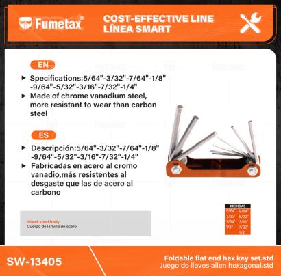 SW-13405-(Caja master 1 CTN=48 SKU)-(MOQ 12 SKU)-Fabricadas en acero al cromo vanadio,más resistentes al desgaste que las de acero al carbono
Acabado satinado,más resistente a la corrosió