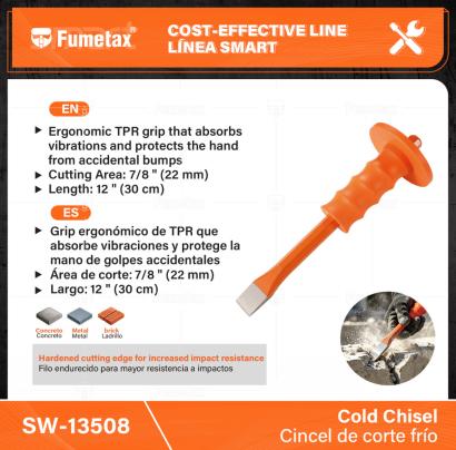 SW-13508-(Caja master 1 CTN=24 SKU)-(MOQ 6 SKU)-Grip ergonómico de TPR que absorbe vibraciones y protege la mano de golpes accidentales 
Filo endurecido para mayor resistencia a impactos