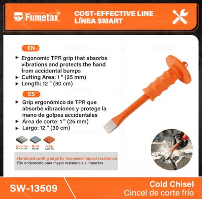 SW-13509-(Caja master 1 CTN=24 SKU)-(MOQ 6 SKU)-Grip ergonómico de TPR que absorbe vibraciones y protege la mano de golpes accidentales 
Filo endurecido para mayor resistencia a impactos