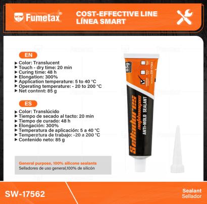 SW-17562-(Caja master 1 CTN=144 SKU)-(MOQ 12 SKU)-Selladores de uso general,100% de silicón
No cambia de color