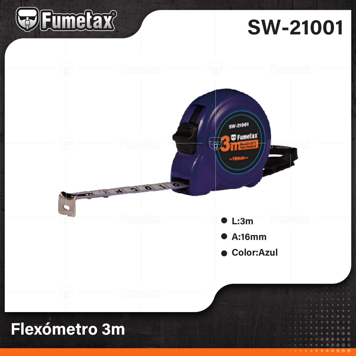 SW-21001-(Caja master 1 CTN=120 SKU)-(MOQ 12 SKU)-Flexómetro 
Caja fabricoda en plástico ABS de alto impacto