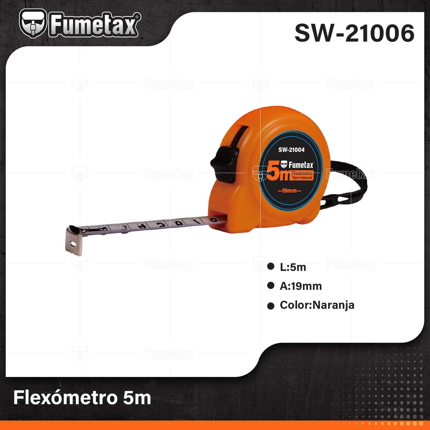 SW-21006-(Caja master 1 CTN=72 SKU)-(MOQ 12 SKU)-Flexómetro 
Caja fabricoda en plástico ABS de alto impacto