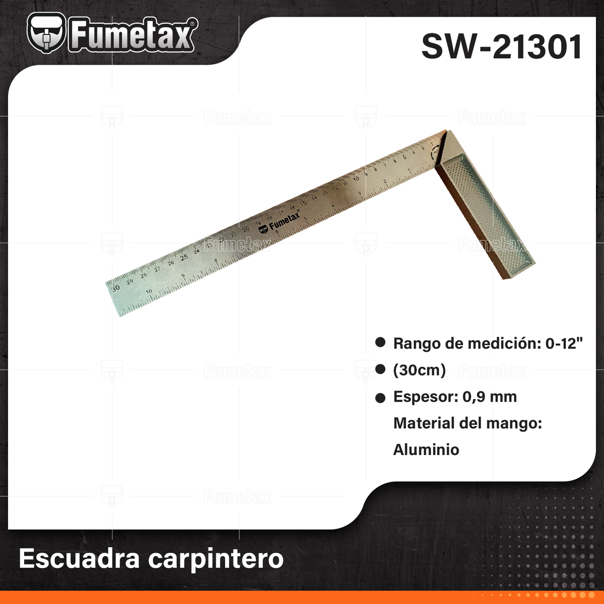 SW-21301-(Caja master 1 CTN=100 SKU)-(MOQ 10 SKU)-Escuadra para carpintero
Regla en acero inoxidable y mango 100% aluminio