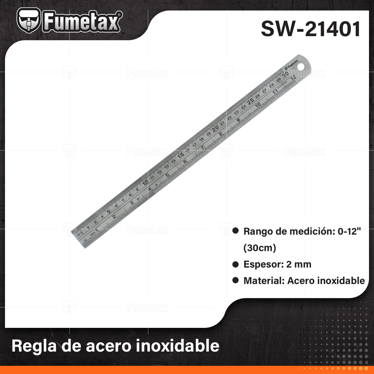 SW-21401-(Caja master 1 CTN=120 SKU)-(MOQ 10 SKU)-Regla de acero 
Rango de medición: 0-12" (30cm)