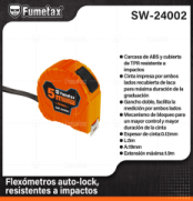 SW-24002 (Caja master 120)(MOQ 120 pzs=1 caja) Flexómetros auto-lock,resistentes a impactos