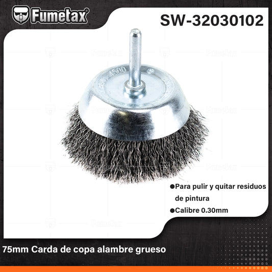 SW-32030102 (Caja master 30)(MOQ 1pz=1etiqueta) 75mm Cardas de copa, alambre grueso