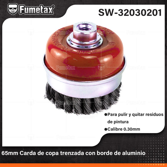 SW-32030201 (Caja master 30)(MOQ 1pz=1caja) 65mm Carda de copa trenzada con borde de aluminio