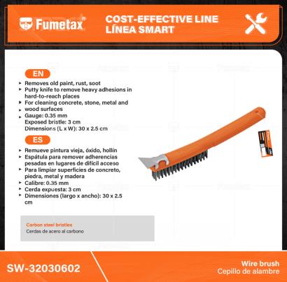 SW-32030602-(Caja master 1 CTN=96 SKU)-(MOQ 12 SKU)-Cerdas de acero al carbono
Remueve pintura vieja, óxido, hollín