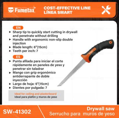 SW-41302-(Caja master 1 CTN=80 SKU)-(MOQ 1 SKU)-Punta afilada para iniciar el corte rápidamente en paneles de yeso y penetrar sin taladrar
Mango con grip ergonómico antiderrapante de doble inyección
