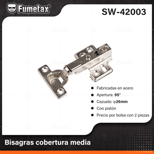 SW-42003 (Caja master 200)(MOQ 2pzs=1bolsa) Bisagras cobertura media