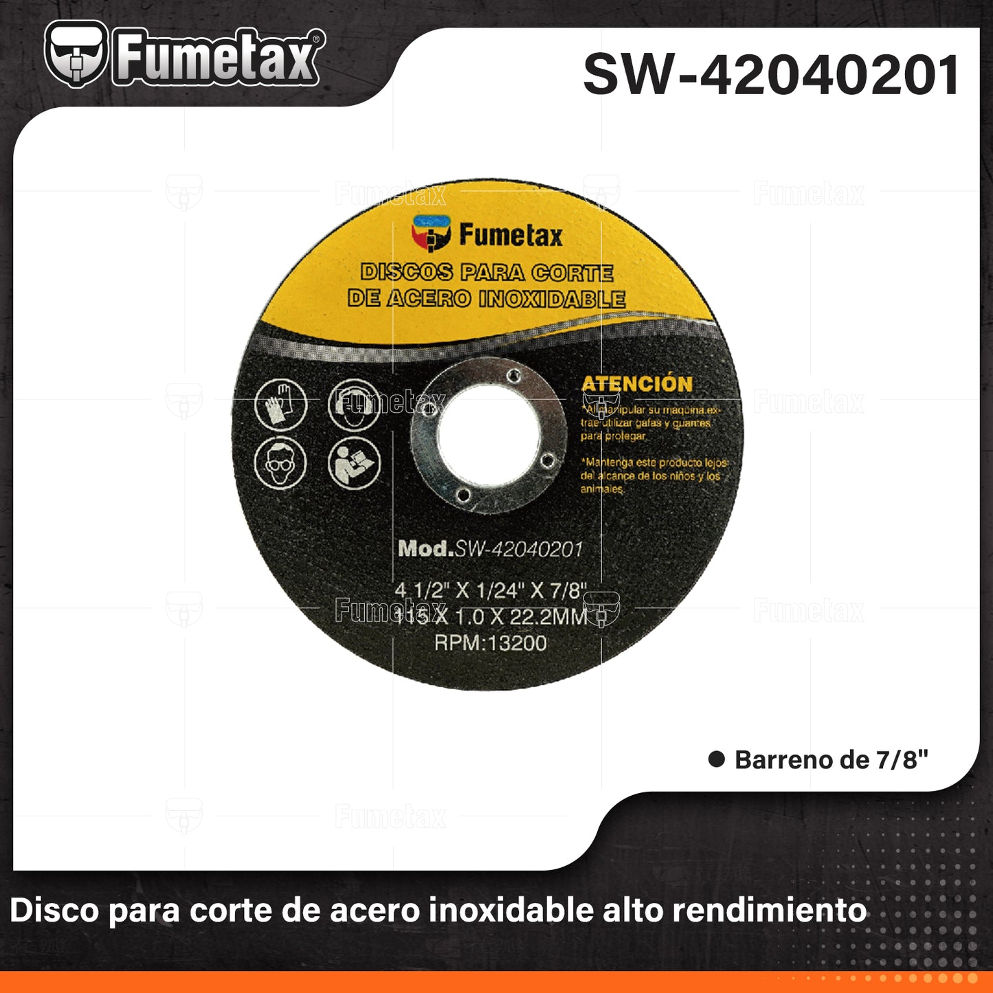 SW-42040201 (Caja master 400)(MOQ 25pzs=1encogible) Disco para corte de acero inoxidable alto rendimiento
