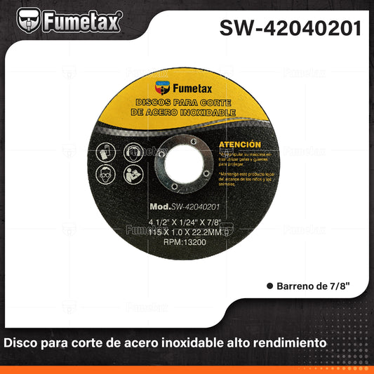 SW-42040201 (Caja master 400)(MOQ 25pzs=1encogible) Disco para corte de acero inoxidable alto rendimiento