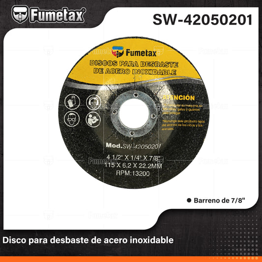 SW-42050201 (Caja master 100)(MOQ 5pzs=1encogible) Disco para desbaste de acero inoxidable