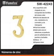 SW-42243 (Caja master 50)(MOQ  1 pz=1 tarjeta) Números de zinc