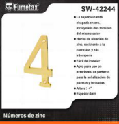 SW-42244 (Caja master 50)(MOQ  1 pz=1 tarjeta) Números de zinc