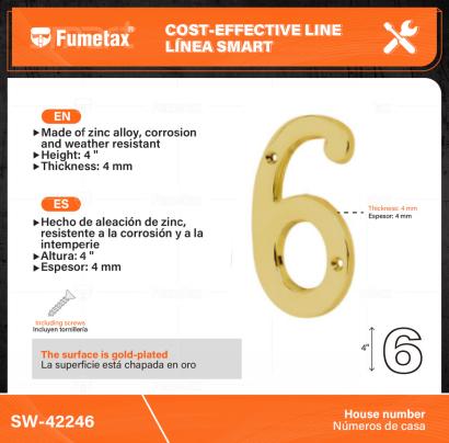 SW-42246-(Caja master 1 CTN=50 SKU)-(MOQ 1 SKU)-La superficie está chapada en oro，incluyendo dos tornillos del mismo color
Hecho de aleación de zinc, resistente a la corrosión y a la intemperie