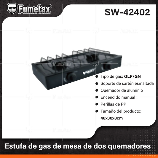 SW-42402 (Caja master 1)(MOQ 1pz=1coeton) Estufa de gas de mesa de dos quemadores