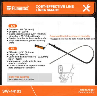 SW-44103-(Caja master 1 CTN=6 SKU)-(MOQ 1 SKU)-Diámetro: 3/8" (9,5mm)
Largo: 3' (90cm)