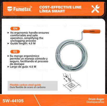 SW-44105-(Caja master 1 CTN=10 SKU)-(MOQ 1 SKU)-Guía flexible de acero al carbono
Su mango ergonómico permite un manejo cómodo y seguro, facilitando el proceso de destape