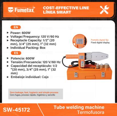SW-45172-(Caja master 1 CTN=10 SKU)-(MOQ 1 SKU)-Pantalla digital y función de regulación de temperatura
Permite unir las piezas en una sola tubería