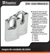 SW-5501M60021 (Caja master 20)(MOQ  2 pzs=1 tarjeta) Juegos de candado de latón