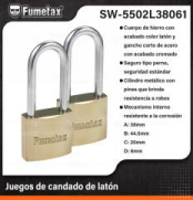 SW-5502L38061 (Caja master 30)(MOQ  2 pzs=1 tarjeta) Juegos de candado de latón
