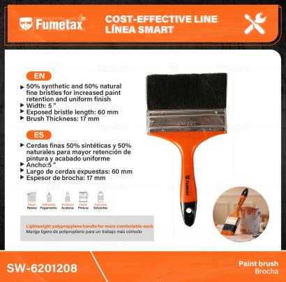SW-6201208-(Caja master 1 CTN=120 SKU)-(MOQ 12 SKU)-Cerdas finas 50% sintéticas y 50% naturales para mayor retención de pintura y acabado uniforme
Mango ligero de polipropileno para un trabajo más cómodo