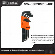 SW-630201010-10P (Caja master 40) (MOQ 1 juego=1 blister) Juegos de10 llaves allen largas, punta de bola,std