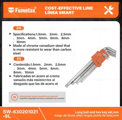 SW-630201021-9L-(Caja master 1 CTN=40 SKU)-(MOQ 10 SKU)-Fabricadas en acero al cromo vanadio más resistentes al desgaste que las de acero al carbono
Superficie niquelada hermosa y resistente a la corrosión