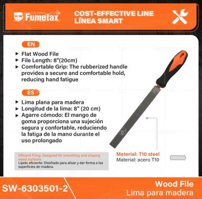 SW-6303501-2-(Caja master 1 CTN=100 SKU)-(MOQ 1 SKU)-Lima plana para madera
Longitud de la lima: 8" (20 cm)