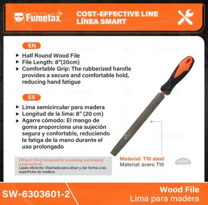 SW-6303601-2-(Caja master 1 CTN=100 SKU)-(MOQ 1 SKU)-Lima semicircular para madera
Longitud de la lima: 8" (20 cm)
