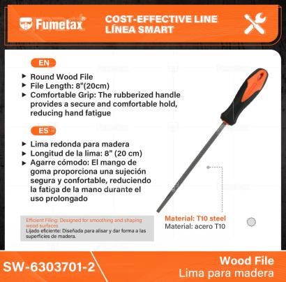 SW-6303701-2-(Caja master 1 CTN=100 SKU)-(MOQ 1 SKU)-Lima redonda para madera
Longitud de la lima: 8" (20 cm)