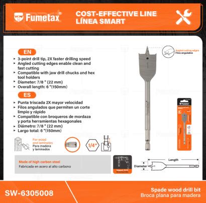 SW-6305008-(Caja master 1 CTN=200 SKU)-(MOQ 1 SKU)-Punta triscada 2X mayor velocidad
Fabricada en acero al alto carbono