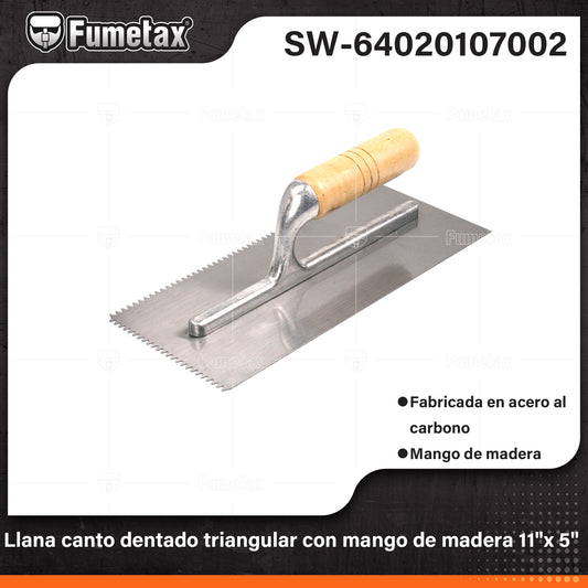 SW-64020107002 (Caja master 60)(MOQ 1pz=1etiqueta) Llana canto dentado triangular con mango de madera