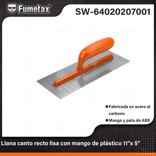 SW-64020207001 (Caja master 60)(MOQ 1pz=1etiqueta) Llana canto recto lisa con mango de plástico