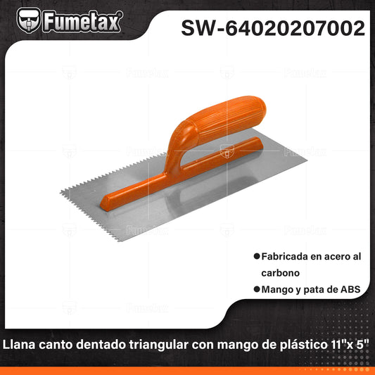 SW-64020207002 (Caja master 60)(MOQ 1pz=1etiqueta) Llana canto dentado triangular con mango de plástico
