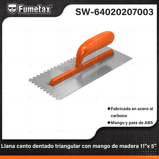 SW-64020207003 (Caja master 60)(MOQ 1pz=1etiqueta) Llana canto dentado triangular con mango de madera