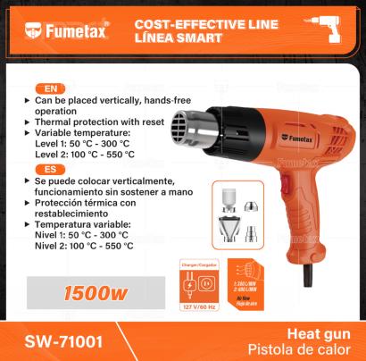SW-71001-(Caja master 1 CTN=10 SKU)-(MOQ 1 SKU)-Se puede colocar verticalmente, funcionamiento sin sostener a mano
Protección térmica con restablecimiento