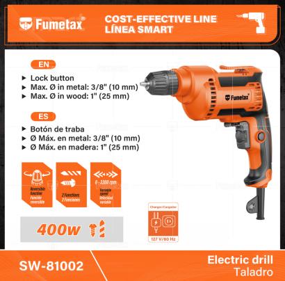 SW-81002-(Caja master 1 CTN=10 SKU)-(MOQ 1 SKU)-Motor de 400 W, montado sobre balero de bolas para mayor vida útil y mejor desempeño
Velocidad reversible para uso como destornillador con selector de rotación